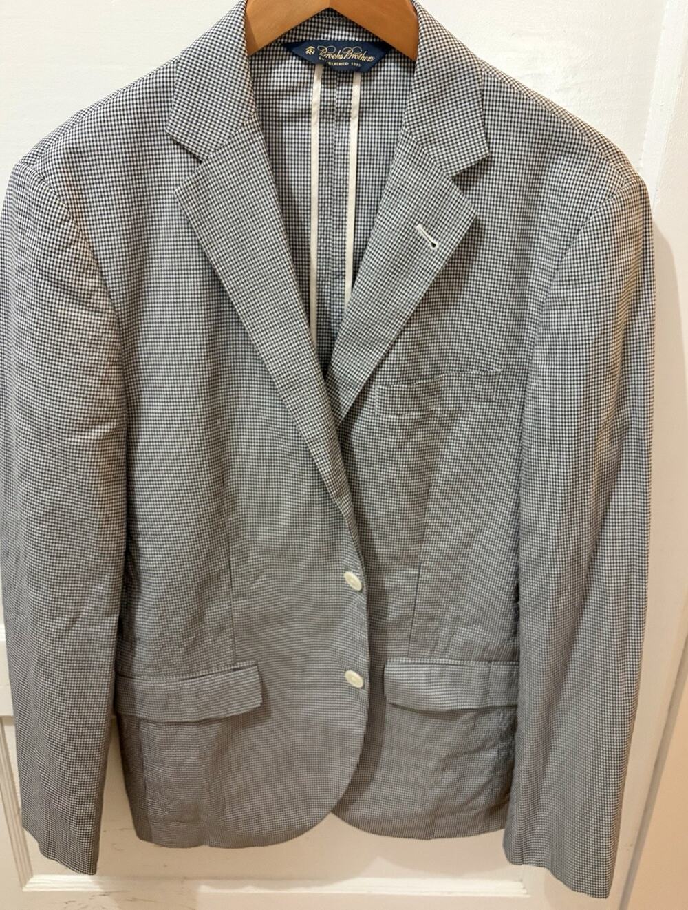Z24 Brooks Brothers Blazer 40r Houndstooth 3 Button Unstructured Cotton Madison